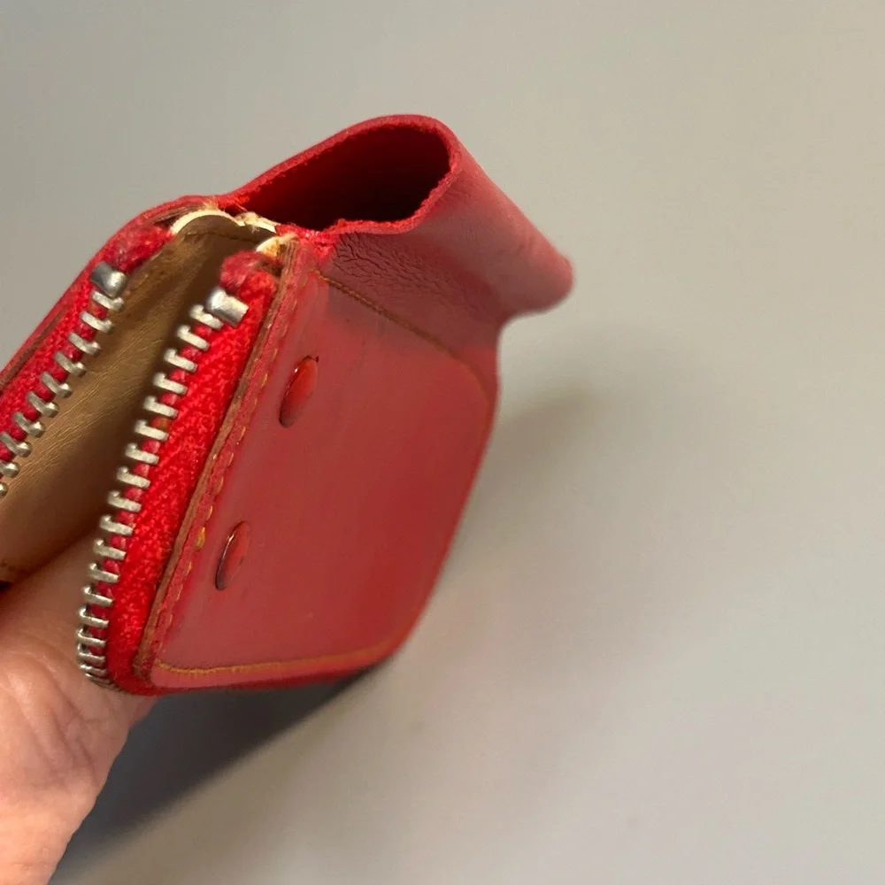 Vintage Red Key Ring Holder Clip Accessory Zipper Pouch‎ Leather Case
